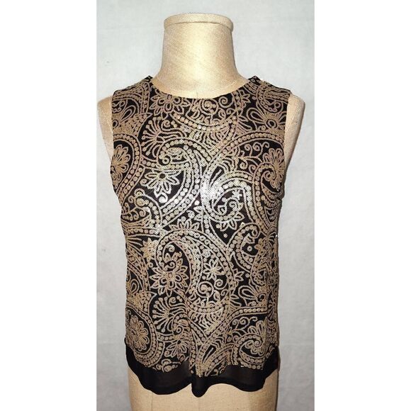 NWT ONE LOVE CLOTHING LOS ANGELES Black and Gold sequin top. Ladies XS.  Fully l - Picture 1 of 8
